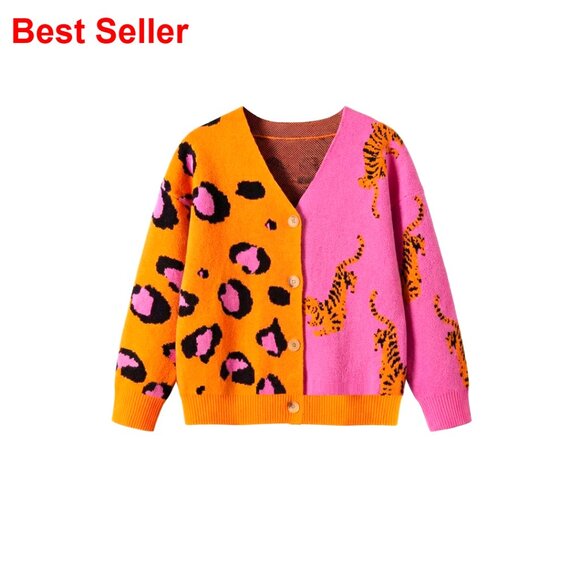 Other - Girls Leopard Print Cardigan Sweater V Neck Button Down Fall Kids Size 4Y-7Y